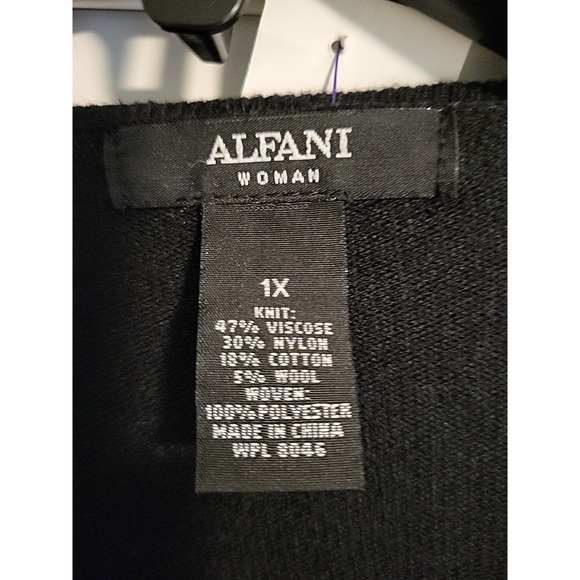 Women's Alfani 1X Soft Knit Cardigan Black Sheer Overlay Gathered Cuff - Picture 2 of 13